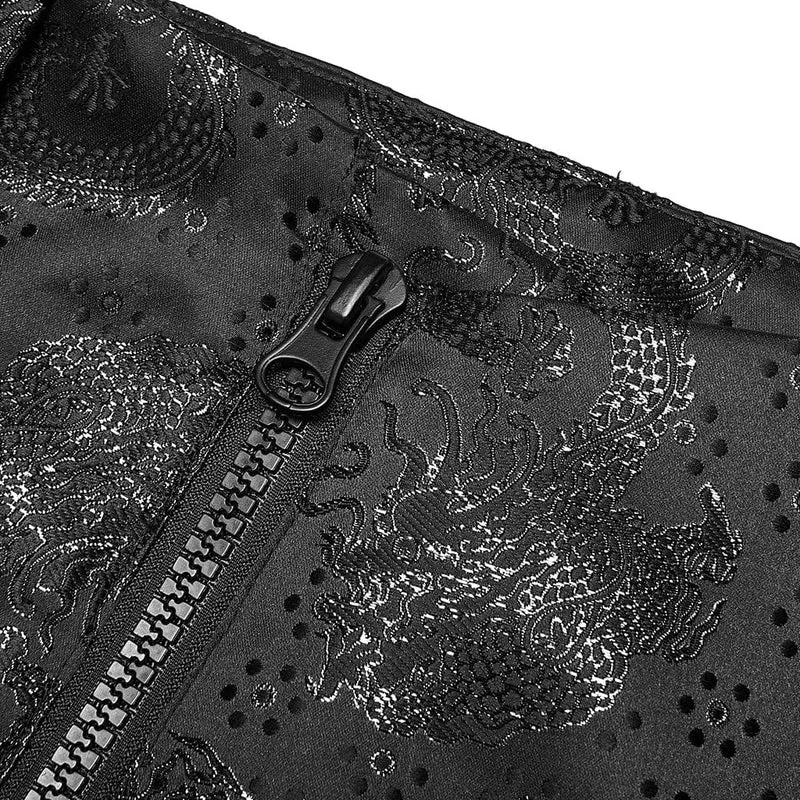 Damen-Punk-Jacquard-Kurzrock mit seitlichem Reißverschluss und Strumpfband