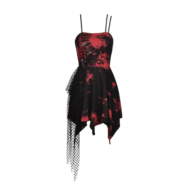 Damen Punk Red Tie Dye Unregelmäßiger Saum Schlupfkleid