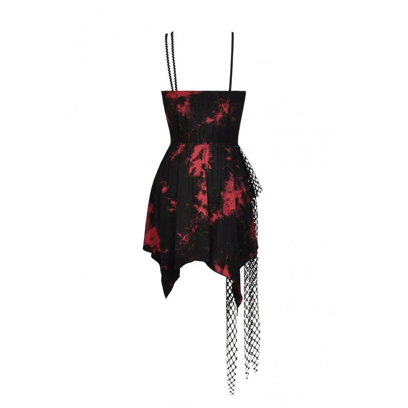 Damen Punk Red Tie Dye Unregelmäßiger Saum Schlupfkleid