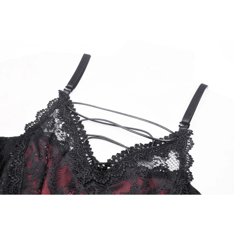 Gothic-Kleid für Damen, schulterfrei, dunkelrot, mit Blumenmuster und Spitze, Abschlusskleid