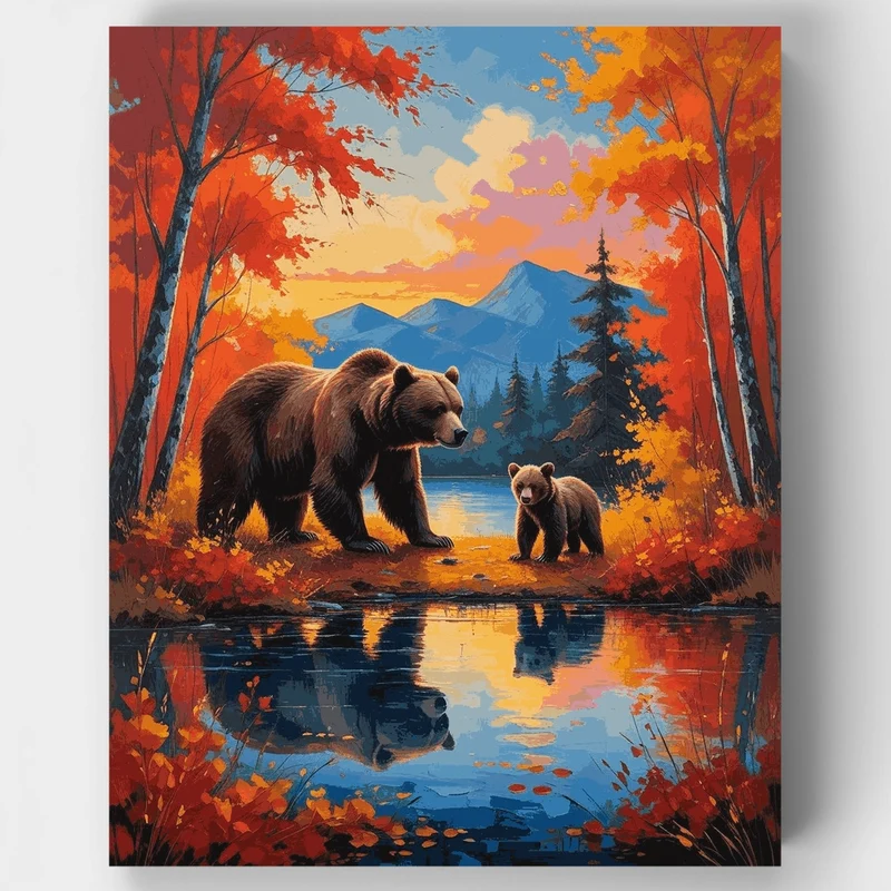 Bears in Autumn Forest - Paint by Numbers Kit