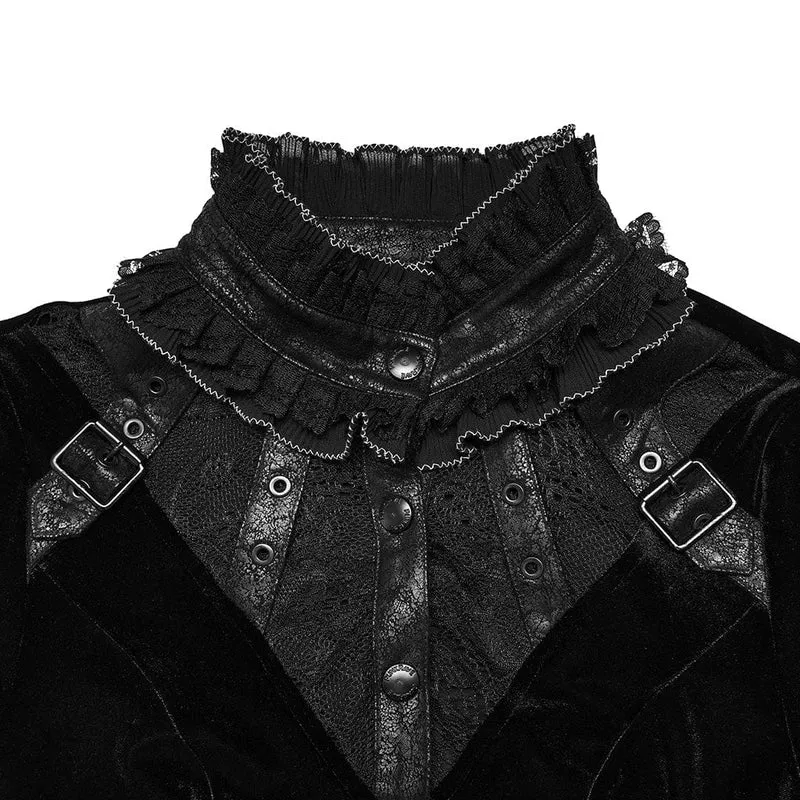 Damenkleid aus Gothic-Spitze mit Stehkragen und unregelmäßigem Saum