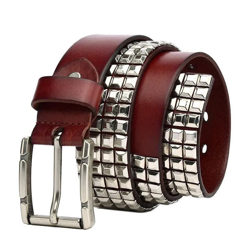 Herren Punk Silber Full Nieten Ledergürtel