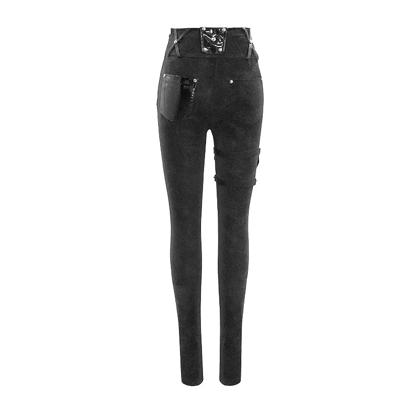 Damen-Punk-Pentogramm-Leggings mit Kunstlederband