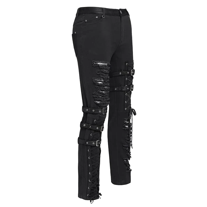 Herren Punk Ripped Straps Hose mit geradem Bein