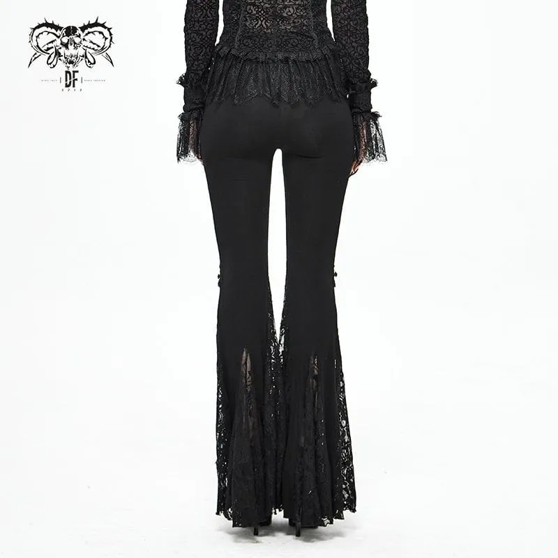 Gothic Schlaghose mit hoher Taille und floraler Spitze für Damen