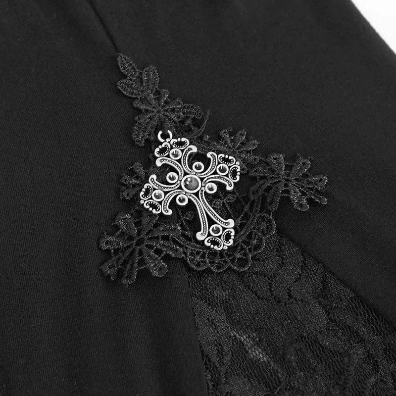 Gothic Schlaghose mit hoher Taille und floraler Spitze für Damen