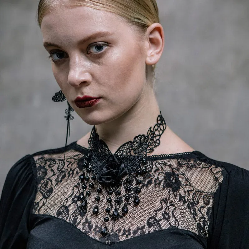 Gothic Black Rose Lace Choker für Damen