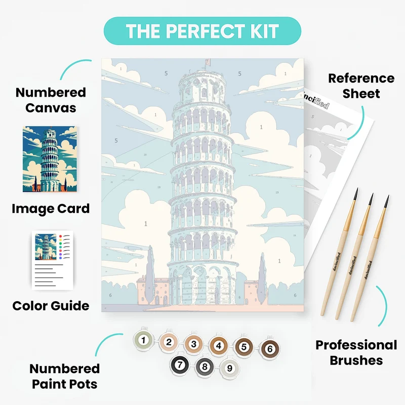 Iconic Tower of Pisa Vintage Illustration - Paint by Numbers Kit