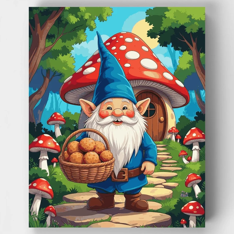 Whimsical Forest Gnome with Mushroom House - Paint by Numbers Kit