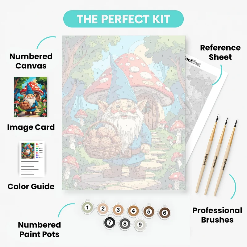 Whimsical Forest Gnome with Mushroom House - Paint by Numbers Kit