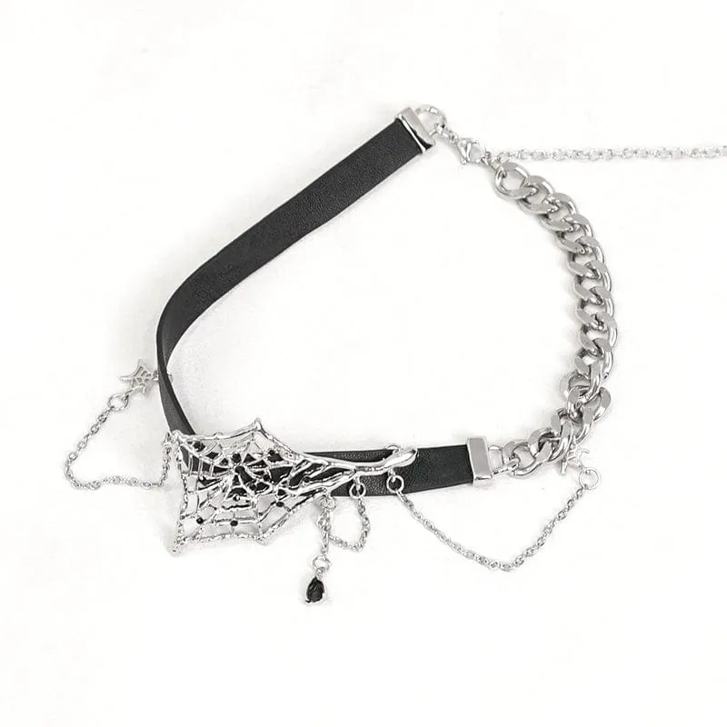 Damen Punk Spinnennetz Metallkette Choker