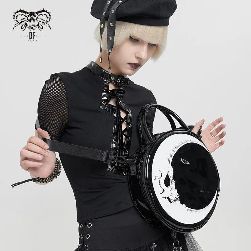 Damen Punk Moon Skull Faux Lackledertasche