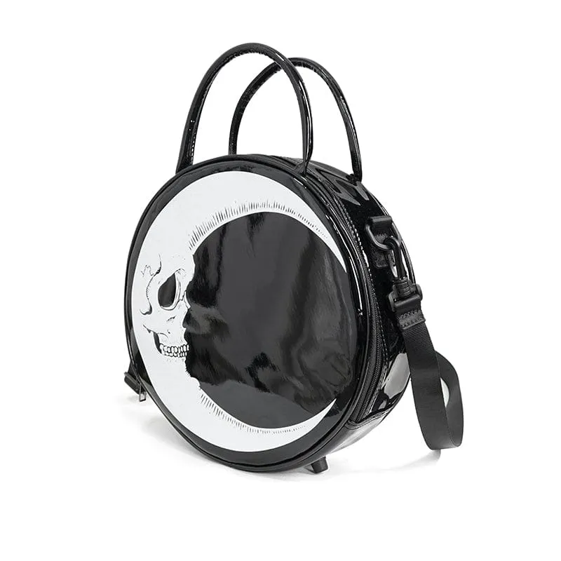 Damen Punk Moon Skull Faux Lackledertasche