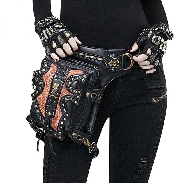 Steampunk zweifarbige Totenkopf-Gürteltasche