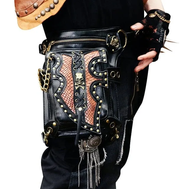 Steampunk zweifarbige Totenkopf-Gürteltasche