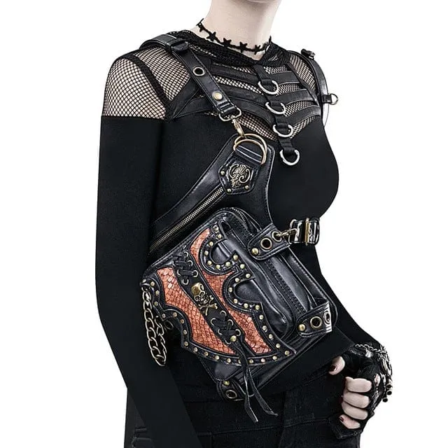Steampunk zweifarbige Totenkopf-Gürteltasche