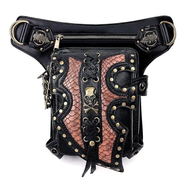 Steampunk zweifarbige Totenkopf-Gürteltasche