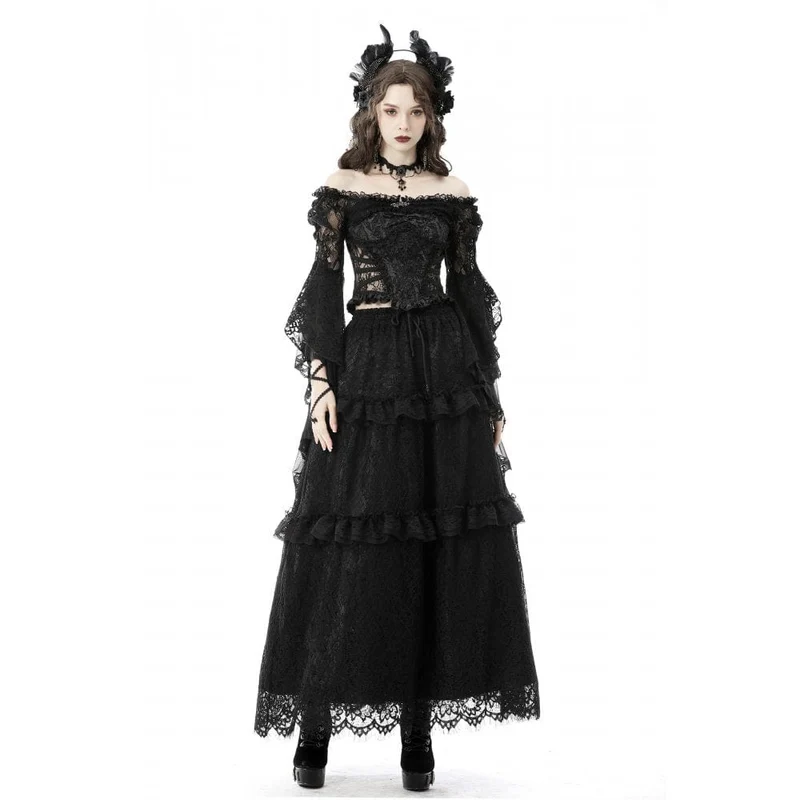 Gothic Off-Shoulder-Flare Sleeved Floral Mesh Cape für Damen