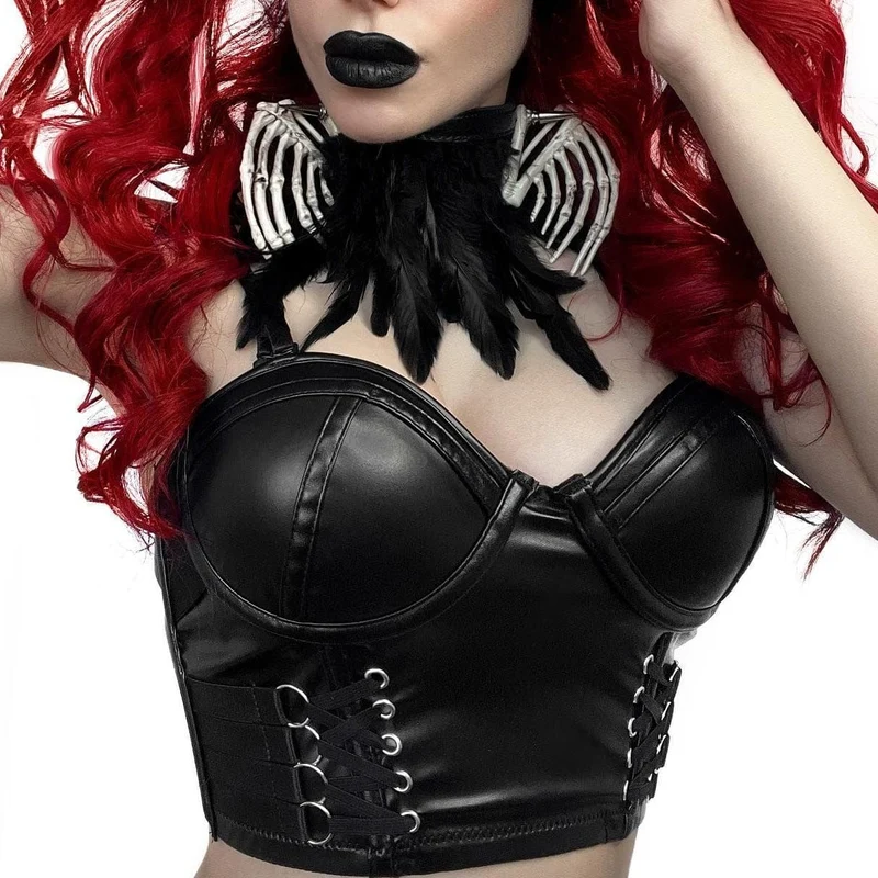 Damen Punk Kunstleder Bustier