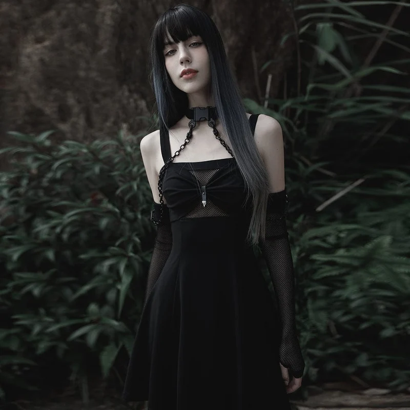 Gothic Mesh-Armstulpen für Damen mit abnehmbarem Choker