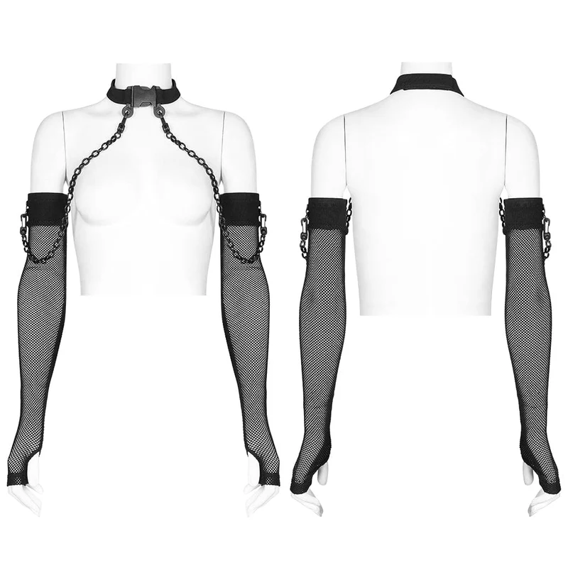 Gothic Mesh-Armstulpen für Damen mit abnehmbarem Choker