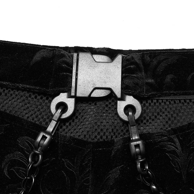 Gothic-Schlaghose aus floralem Samt für Damen mit Metallkette