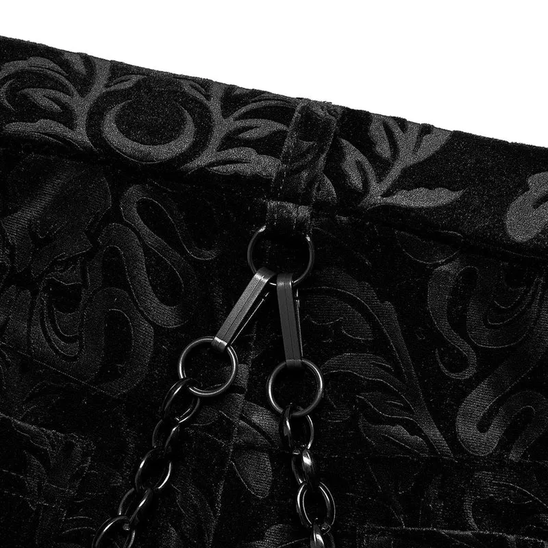 Gothic-Schlaghose aus floralem Samt für Damen mit Metallkette