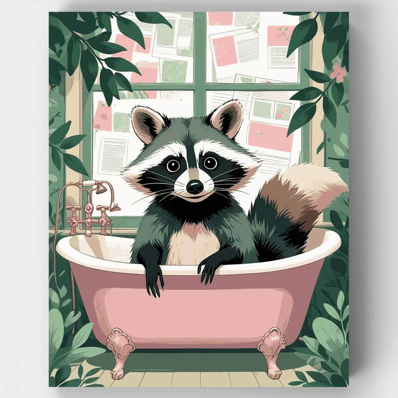 Raccoon in a Pink Bathtub - Paint by Numbers Kit
