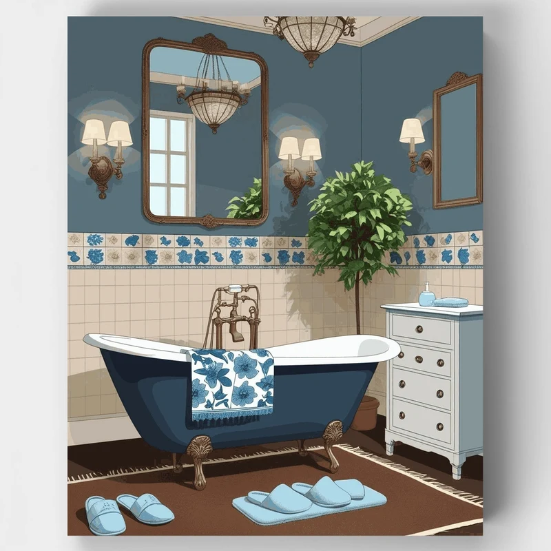 Elegant Vintage Bathroom Retreat - Paint by Numbers Kit