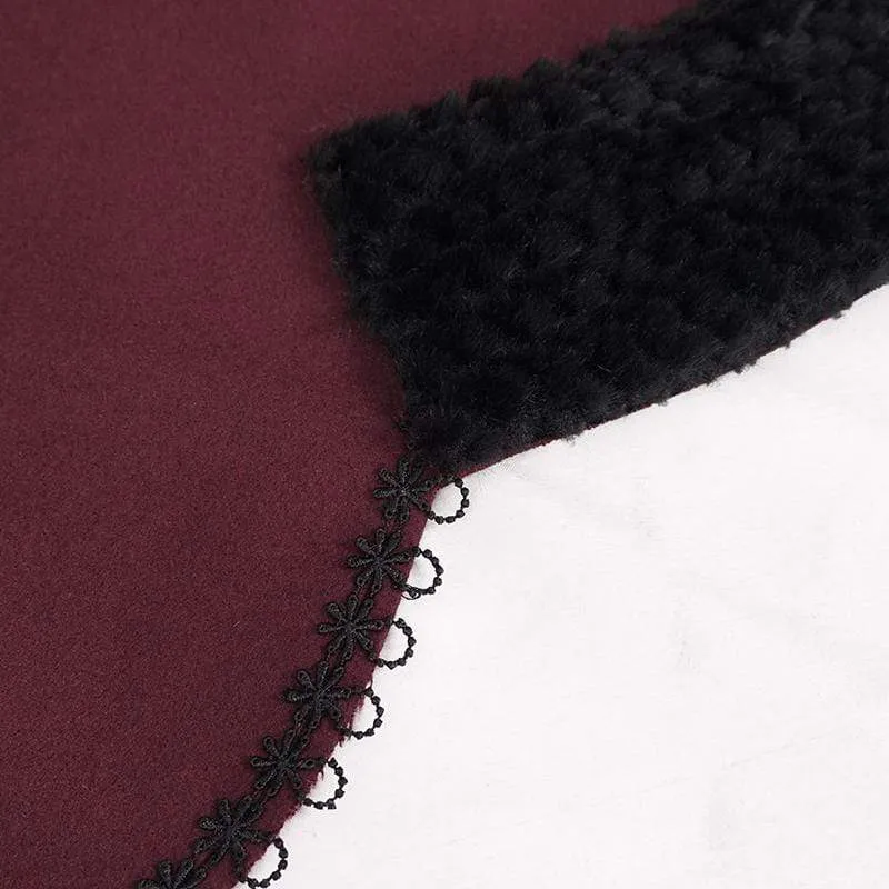 Gothic Blumenstickerei Spleiß Cape für Damen mit Kapuze Rot