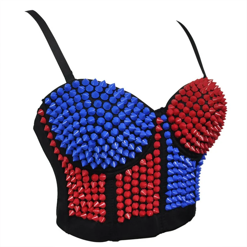 Damen Punk Kontrastfarbe Nieten Bustier Cosplay Kostüm