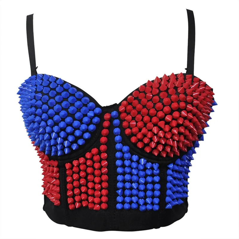 Damen Punk Kontrastfarbe Nieten Bustier Cosplay Kostüm