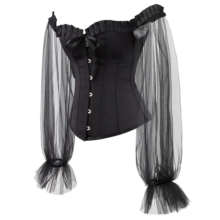 Damen Gothic Vintage Mesh Ärmel Vollbrust Korsett