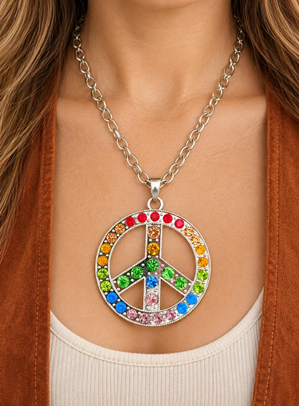 Peace Kette mit Strass 6cm