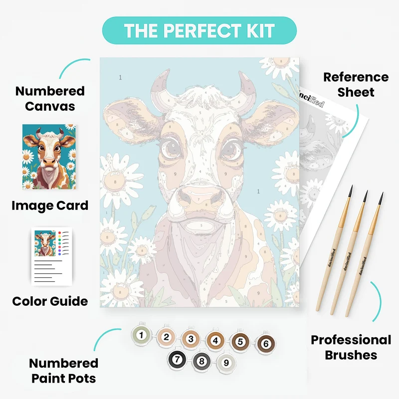 Cute Cow with Daisies - Paint by Numbers Kit