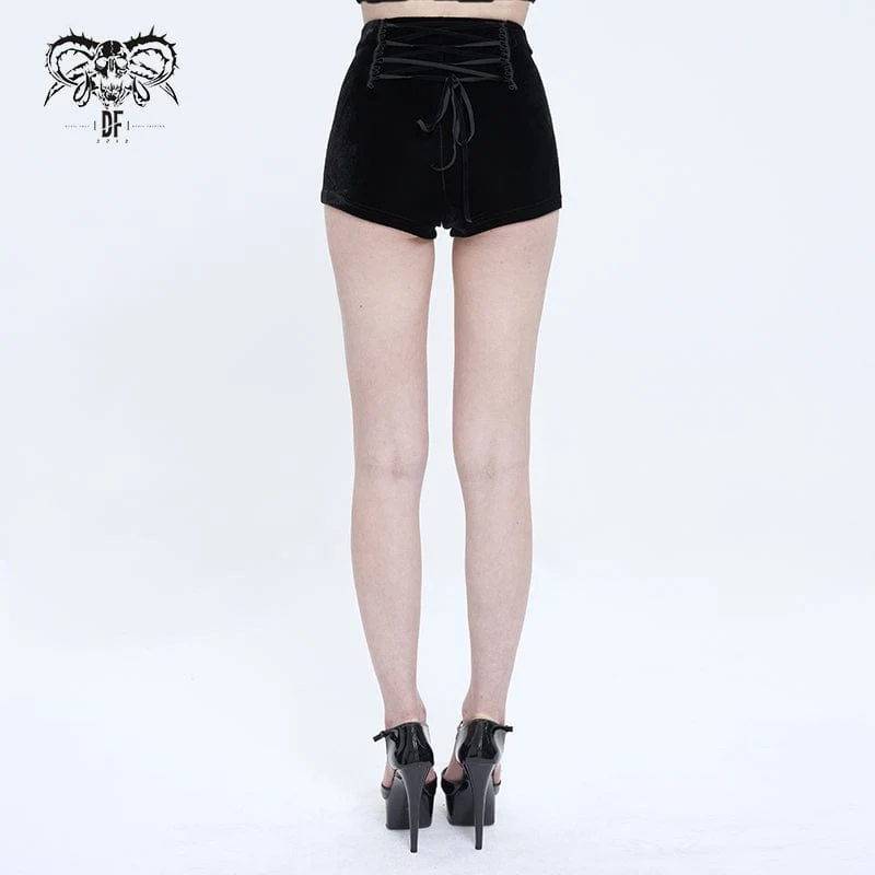 Damen-Shorts aus gotischem Blumenstickerei-Kettensamt