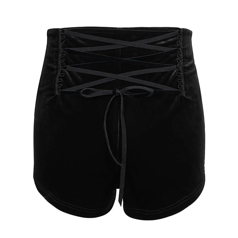 Damen-Shorts aus gotischem Blumenstickerei-Kettensamt