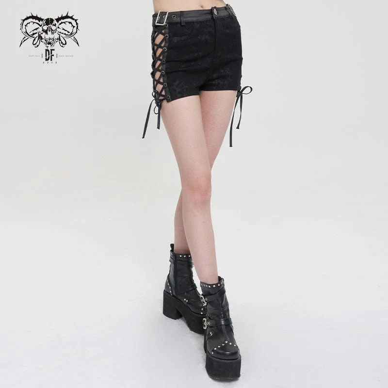 Damen-Punk-Shorts mit Batikschnalle und Riemchen