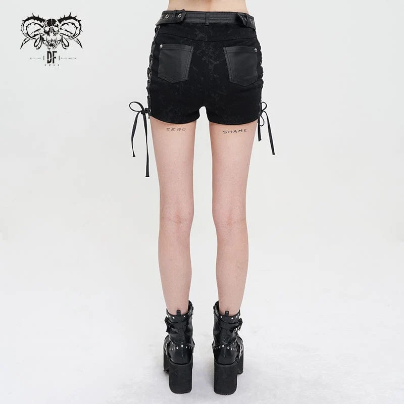 Damen-Punk-Shorts mit Batikschnalle und Riemchen