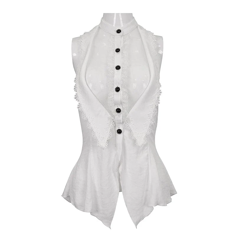 Damen Gothic Riemchen Blumen bestickt gekräuselte weiße Weste