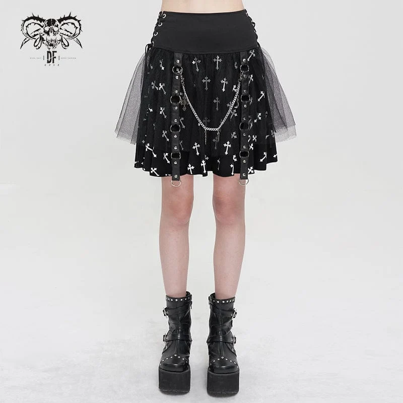 Damenrock mit gotischem Kreuzmuster und gespleißter Kette aus Mesh