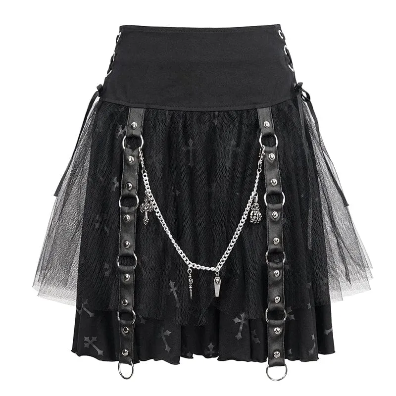 Gothic Riemchen-Mesh-Splice-Kettenrock für Damen