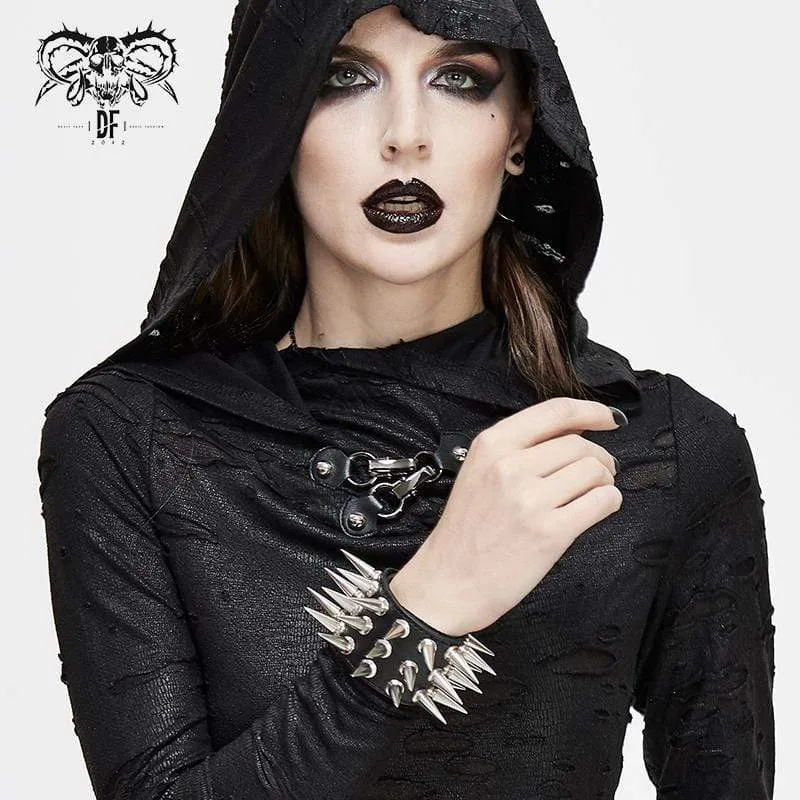 Frauen Punk Faux Leather Spike besetztes breites Armband