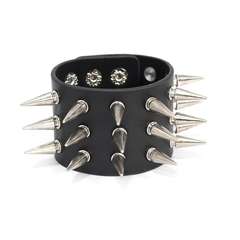 Frauen Punk Faux Leather Spike besetztes breites Armband