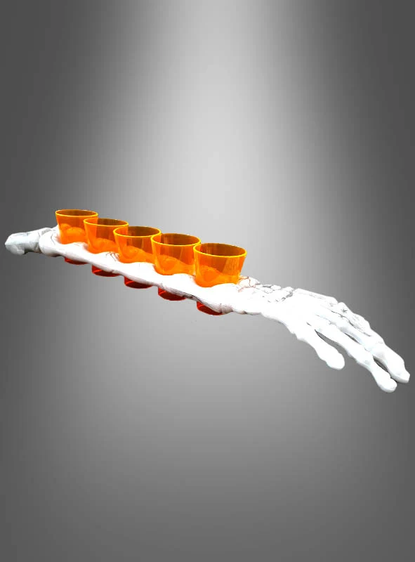 Fünf Schnapsgläser mit Skelett Arm Tablett Shotgläser