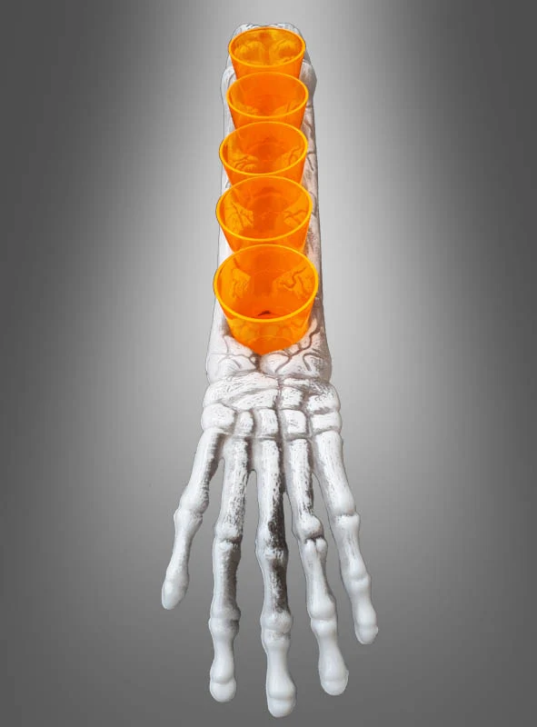 Fünf Schnapsgläser mit Skelett Arm Tablett Shotgläser