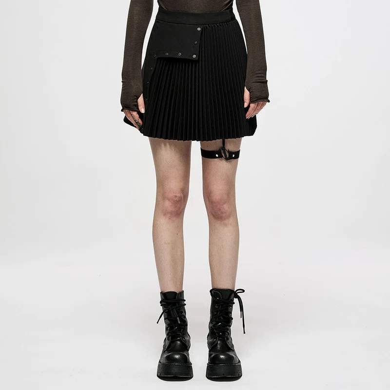 Damen-Punk-Faltenrock mit hoher Taille und Strumpfband