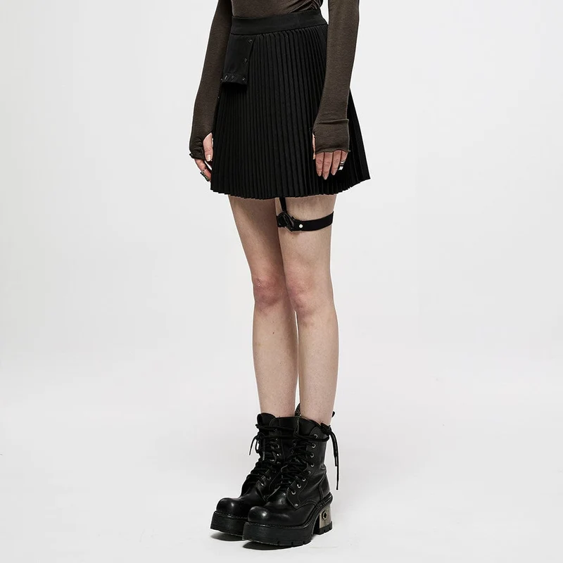 Damen-Punk-Faltenrock mit hoher Taille und Strumpfband