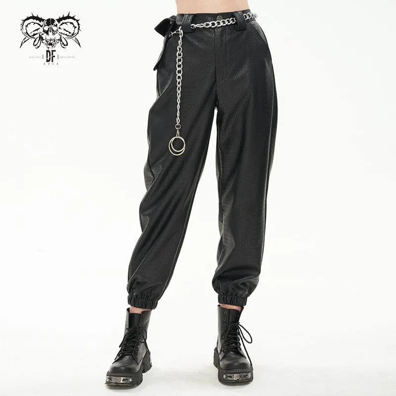 Damen-Punk-Lederhose mit Knöchelband und Metallkette
